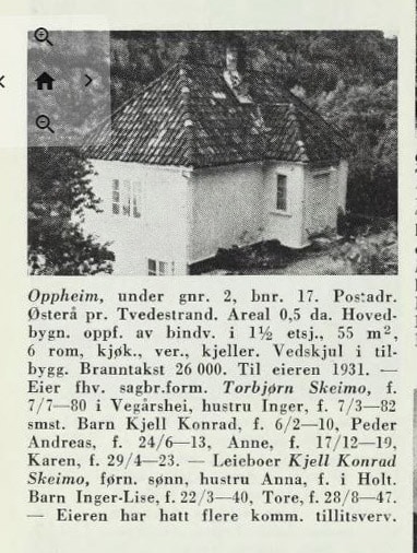 Beskrivelse av Opheim fra ca 1950 i Norges Bebyggelse