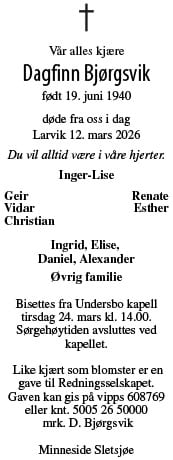 Dødsannonse Dagfinn Bjørgsvik